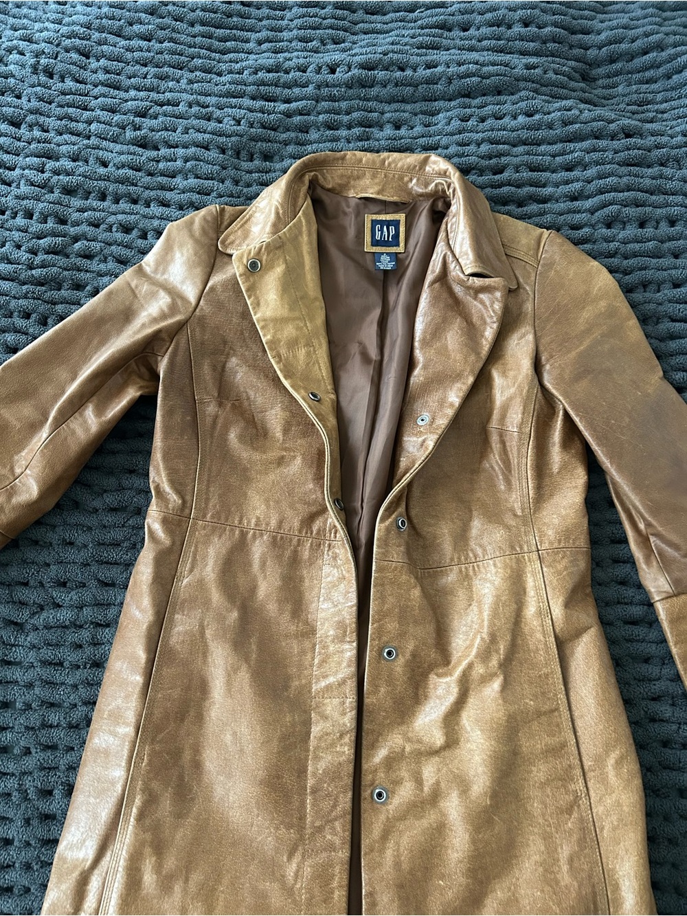 GAP Women's Metallic Brown Long Leather Coat